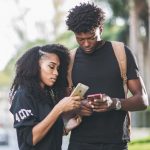 Couple exchanging numbers