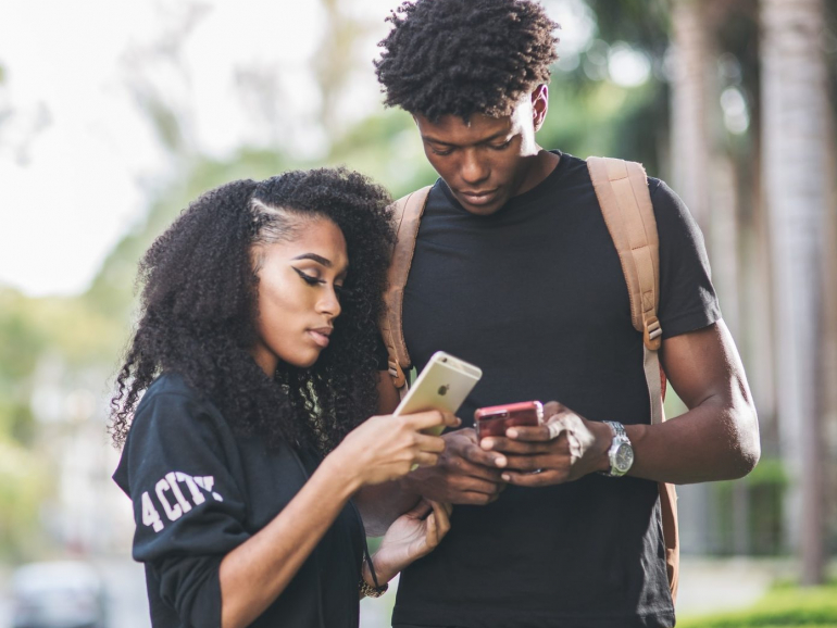 Couple exchanging numbers
