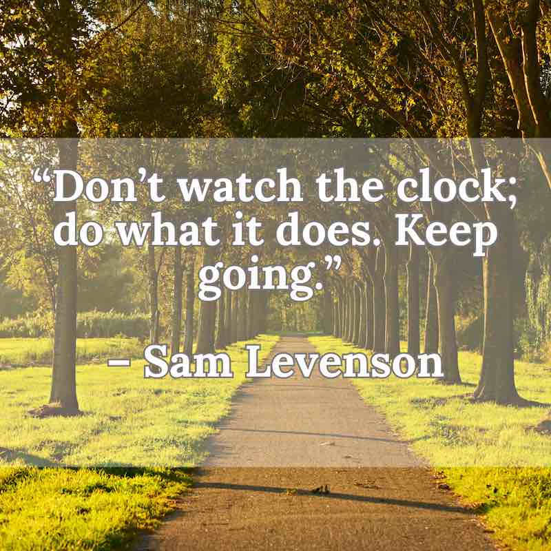 “Don’t watch the clock; do what it does. Keep going.” – Sam Levenson