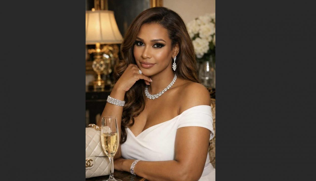 Stylized illustration inspired by Shera Seven, luxury dating influencer aesthetic