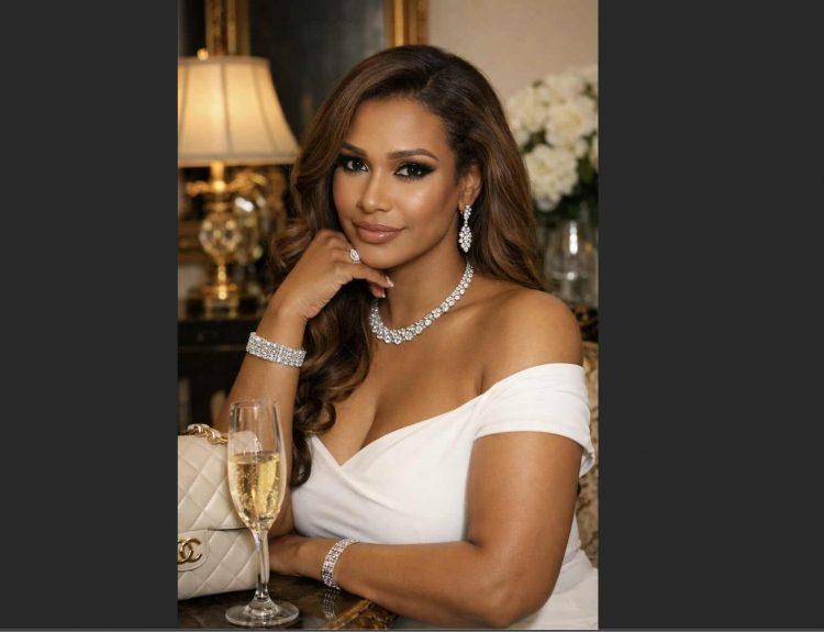 Stylized illustration inspired by Shera Seven, luxury dating influencer aesthetic